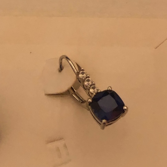 New Lab Created Blue Sapphire Earrings - Picture 3 of 4